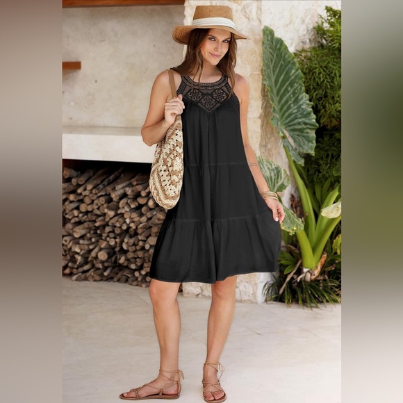 merokeety Dresses & Skirts - MEROKEETY Casual Sleeveless Sundress Halter A Line Tiered Beach  Mini Dresses